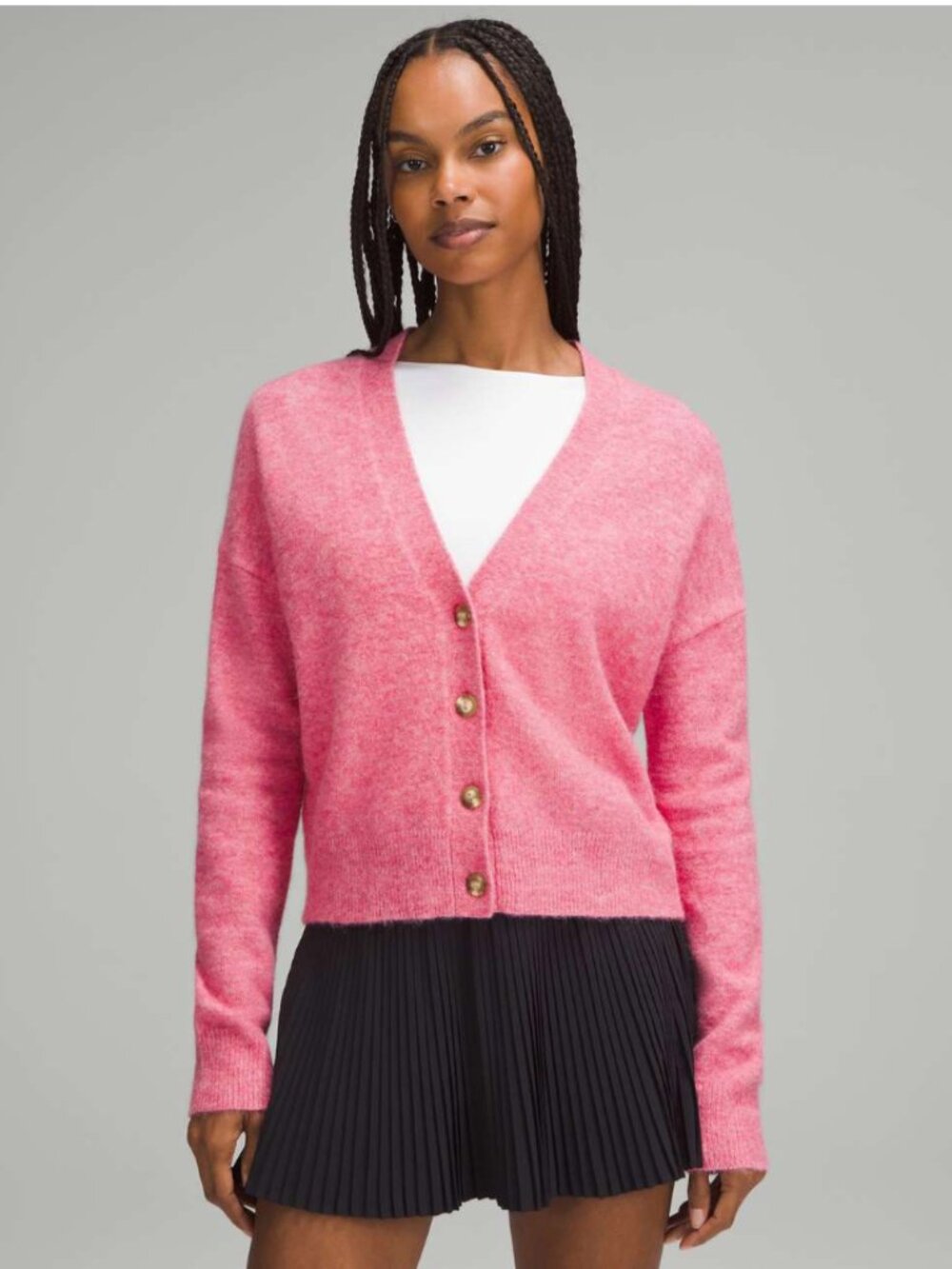 Lululemon Womens Alpaca Wool-Blend Cardigan Sweater XS Heathered Chroma Pink
